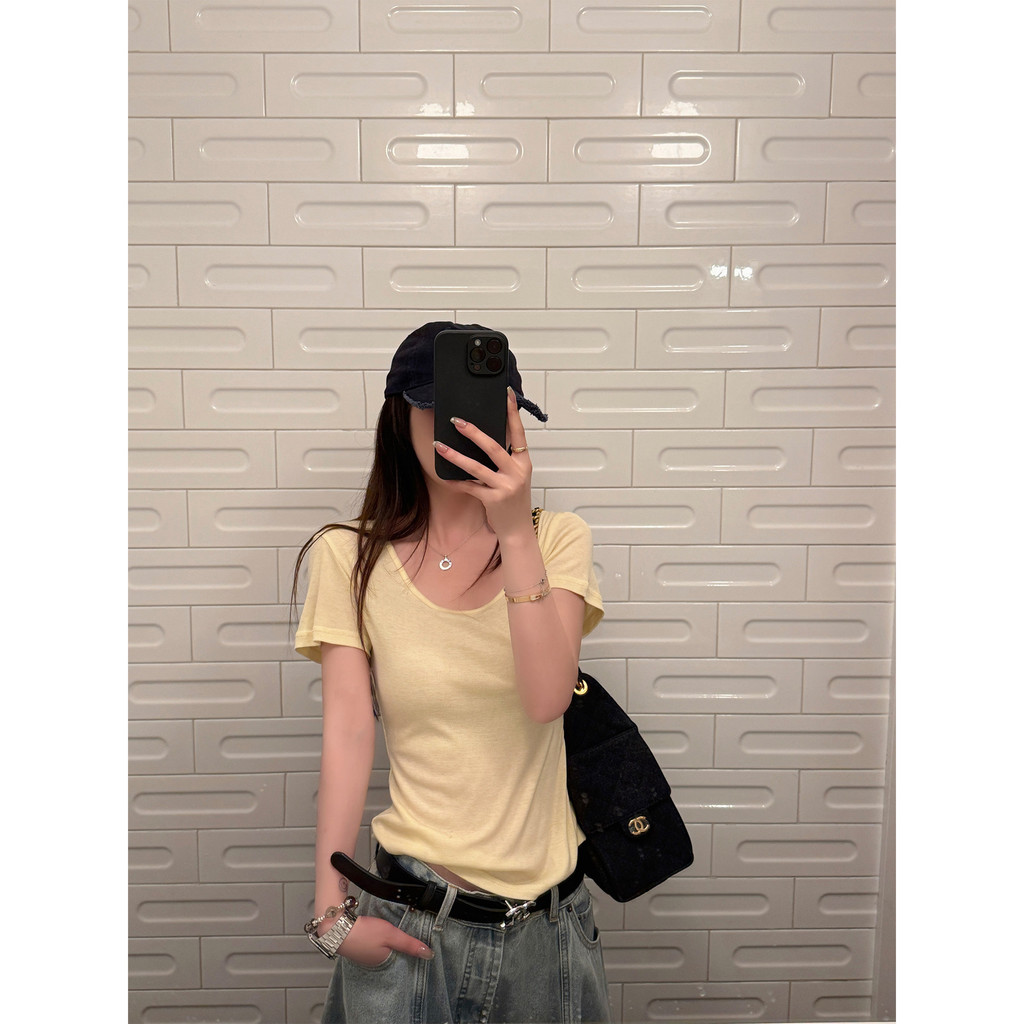 Ở đây yaya shop Tencel Mulberry Silk Crisp Mềm Mại Hơi Trong Suốt Giấy Mềm Áo Thun Nam Nữ