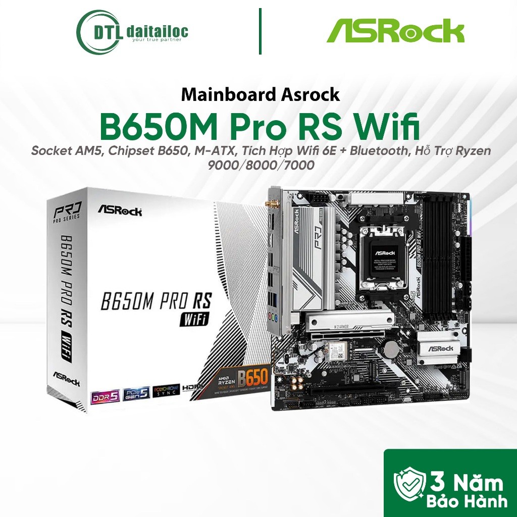 Mainboard Asrock B650M Pro RS Wifi - Socket AM5, Chipset B650, M-ATX / Chính Hãng / Bảo Hành 36 Thán