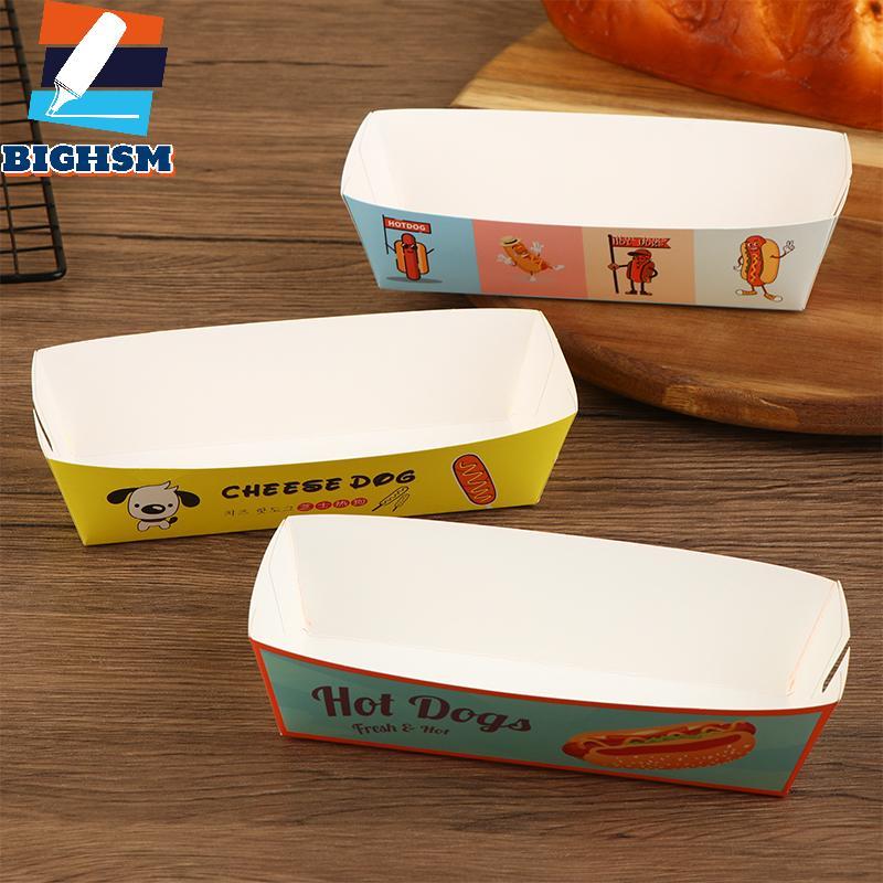 [BIGHSM] 100 Khay Nửa Dài / Hotdog Không Lạnh Có Thiết Kế In Hình Hotdog Sandwich Hot Dog Paaging Kh