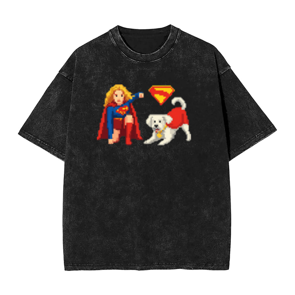DC Supergirl Krypto the Superdog In Đồ Họa Nam Nặng 100% Cotton Rửa Quá Khổ Đau Khổ Áo Thun Tay Ngắn