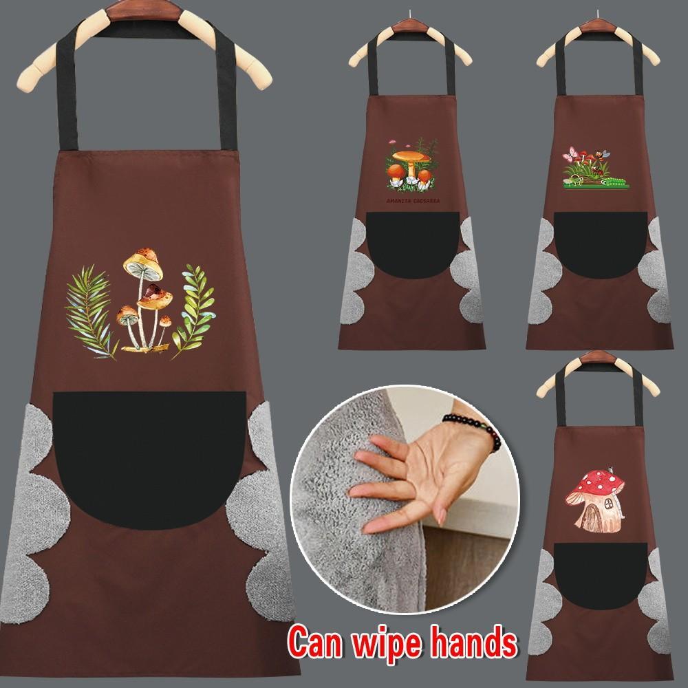 Celemek Kitchen Cooking Apron Oil-Proof Waterproof Adult Printed Mushroom Pattern Coffee Apron Kitch
