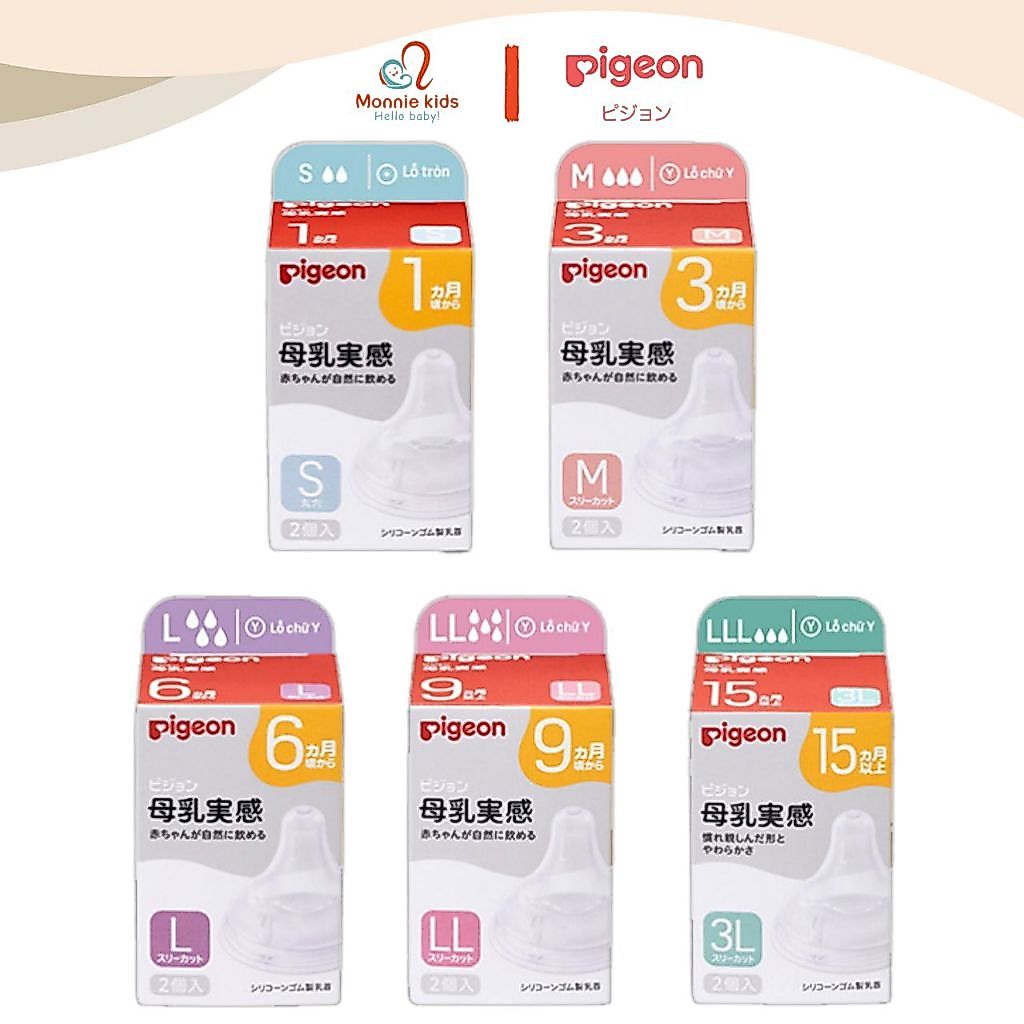 Núm ty bình sữa Pigeon cổ rộng Nhật Bản, núm ti silicon thay thế cho bé - Monnie Kids