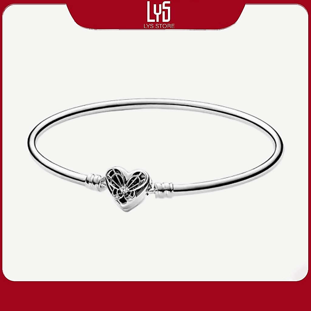 Vòng Tay Bạc S925 Vòng Khóa Tim Khắc Bướm Infinite Hearts Clasp Bangle  Fullbox hộp PAN đầy đủ phụ k