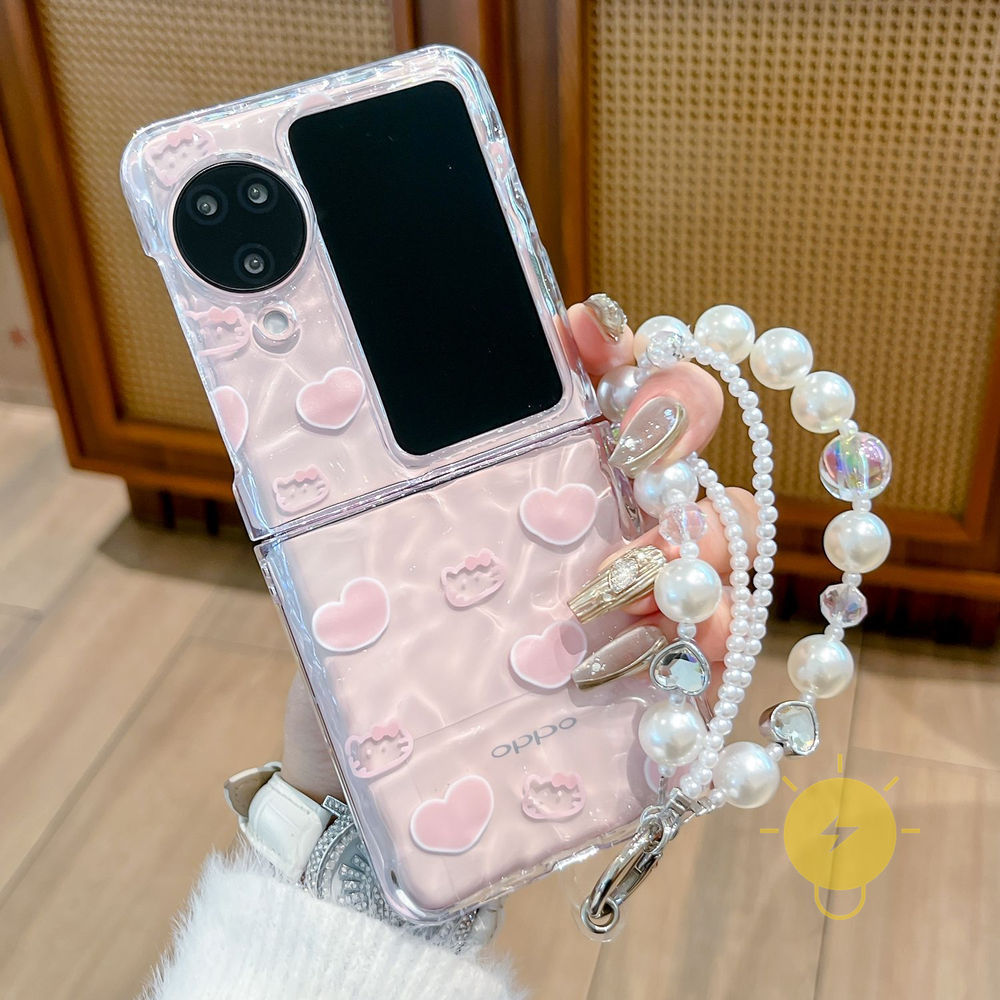 Phone Case For OPPO Find N5 Find N3 Flip N2 Flip TPU Transparent Chain Cat Heart Fold Aesthetic Kore
