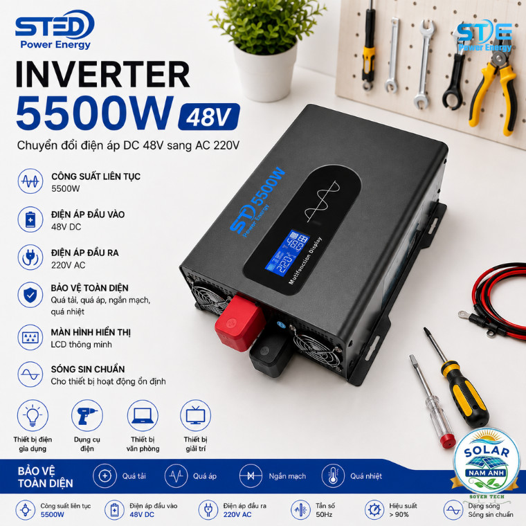 Bộ chuyển đổi điện Sin Chuẩn 5500W-Bộ Đổi Nguồn 48V sang 220V 5500W STED-SOYER TECH