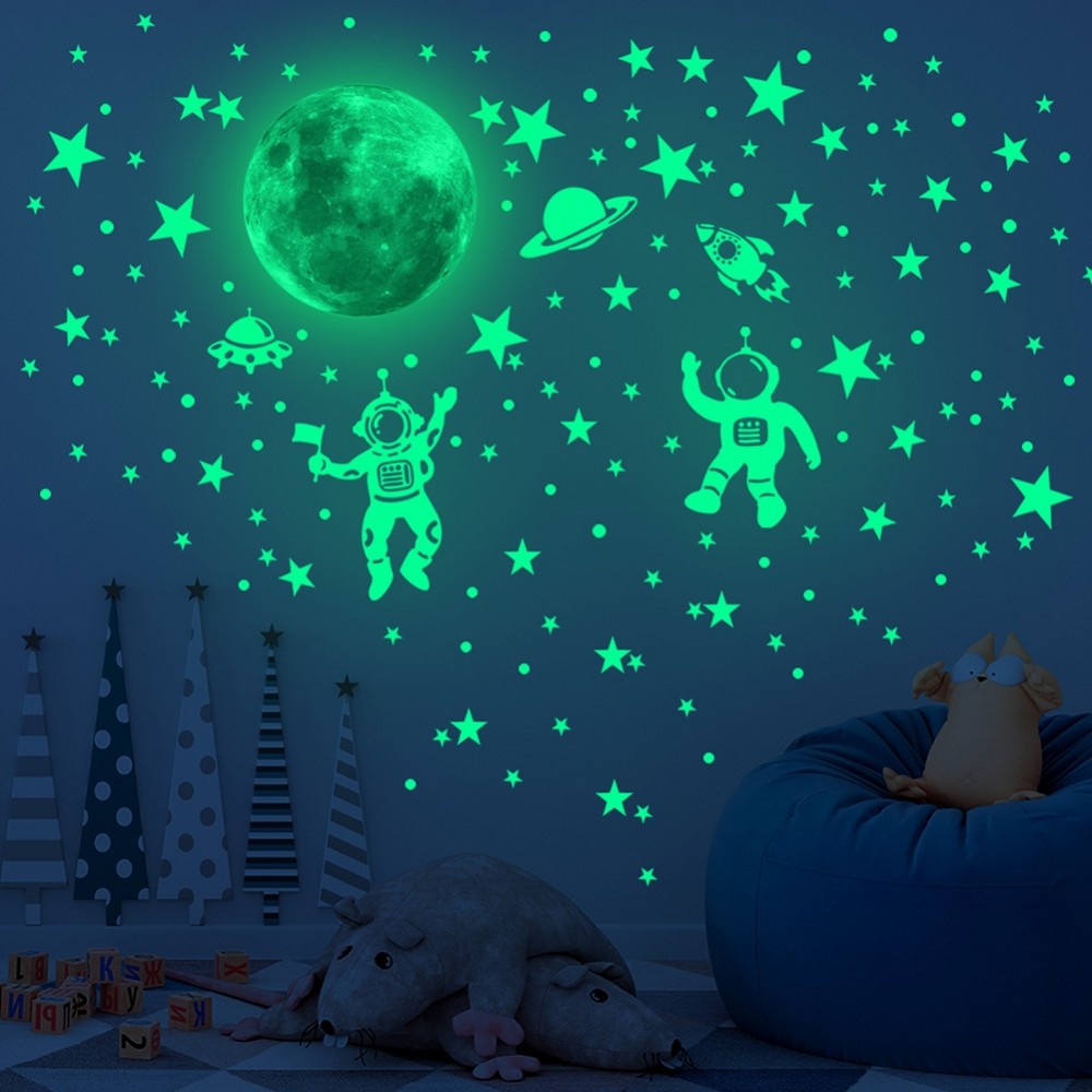 [DOLLDOLL-VN]Glowing Moon and Star Decals Space Wall Stickers Astronaut Universe Sticker Set