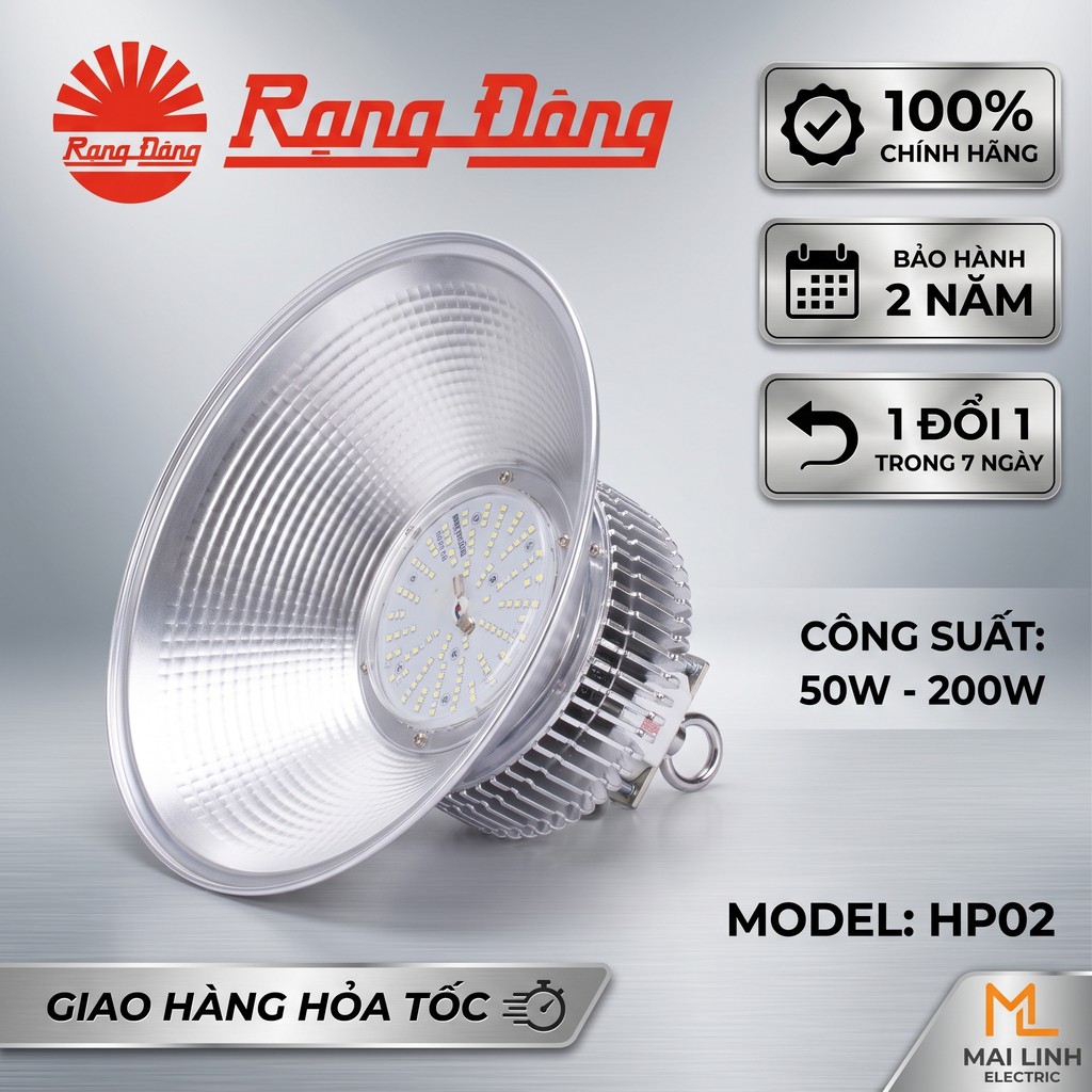 Chính Hãng Rạng Đông-Đèn led Highbay nhà xưởng 50W-70W-100W-120W-150W-200W - Tản nhiệt - Chiếu sáng 