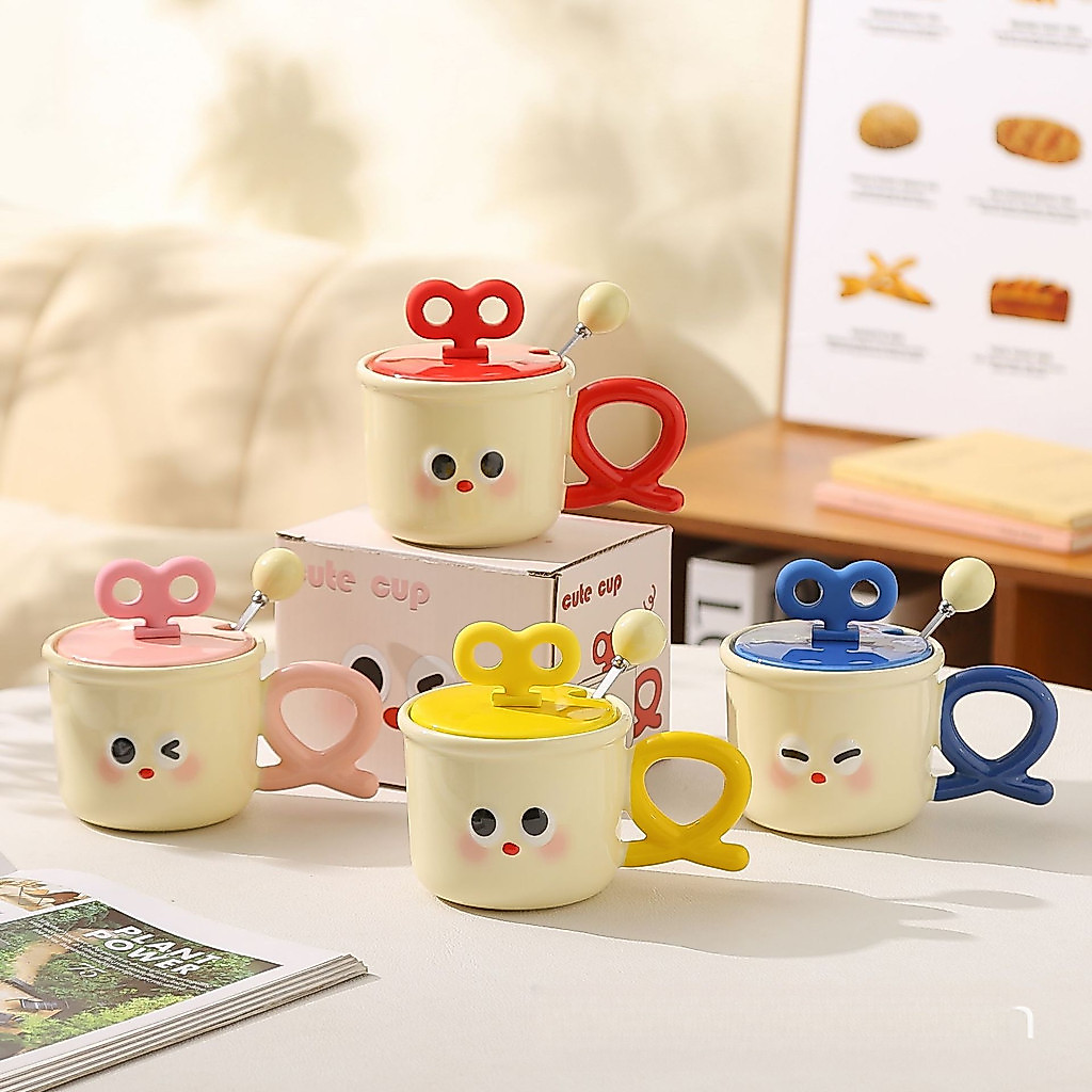 Cốc sứ hình con vịt dễ thương có nắp, cốc nước gốm sứ đáng yêu, cốc cà phê văn phòng
