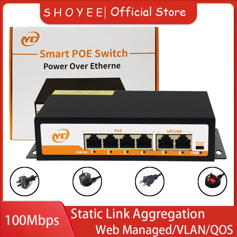 Mạng giám sát POE 100 Công tắc 6 cổng Mega Gigabit Tương thích Camera Hikvision Dahua Tiêu chuẩn POE