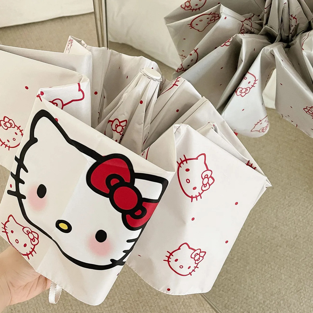 Ô Dễ Thương hello Kitty Kitty Hoạt Hình Ô Nắng Mưa Tự Động Ô Gấp Ô Chống Nắng Vinyl Kép Gấp Umbr