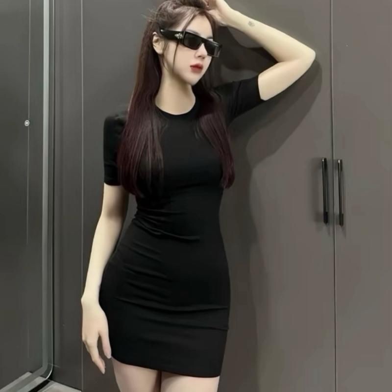 [B44] Đầm Váy đen ôm body tôn dáng sexy chất thun tăm co dãn, Đầm suông dáng ngắn cá tính