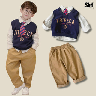  Set bộ gi lê 4 chi tiết áo sơ mi dài tay áo gi lê rời quần kaki kèm cà vạt 1 đến 7tuổi SIRI H0525B40 