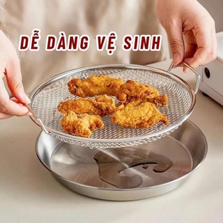  Set Khay Kèm Vỉ Lưới Lọc Dầu Chất Liệu Inox 304 Cao Cấp Size 22cm Dùng Làm Khay Thấm Dầu Lò Vi Sóng Khay Nướng Lò Nướng 