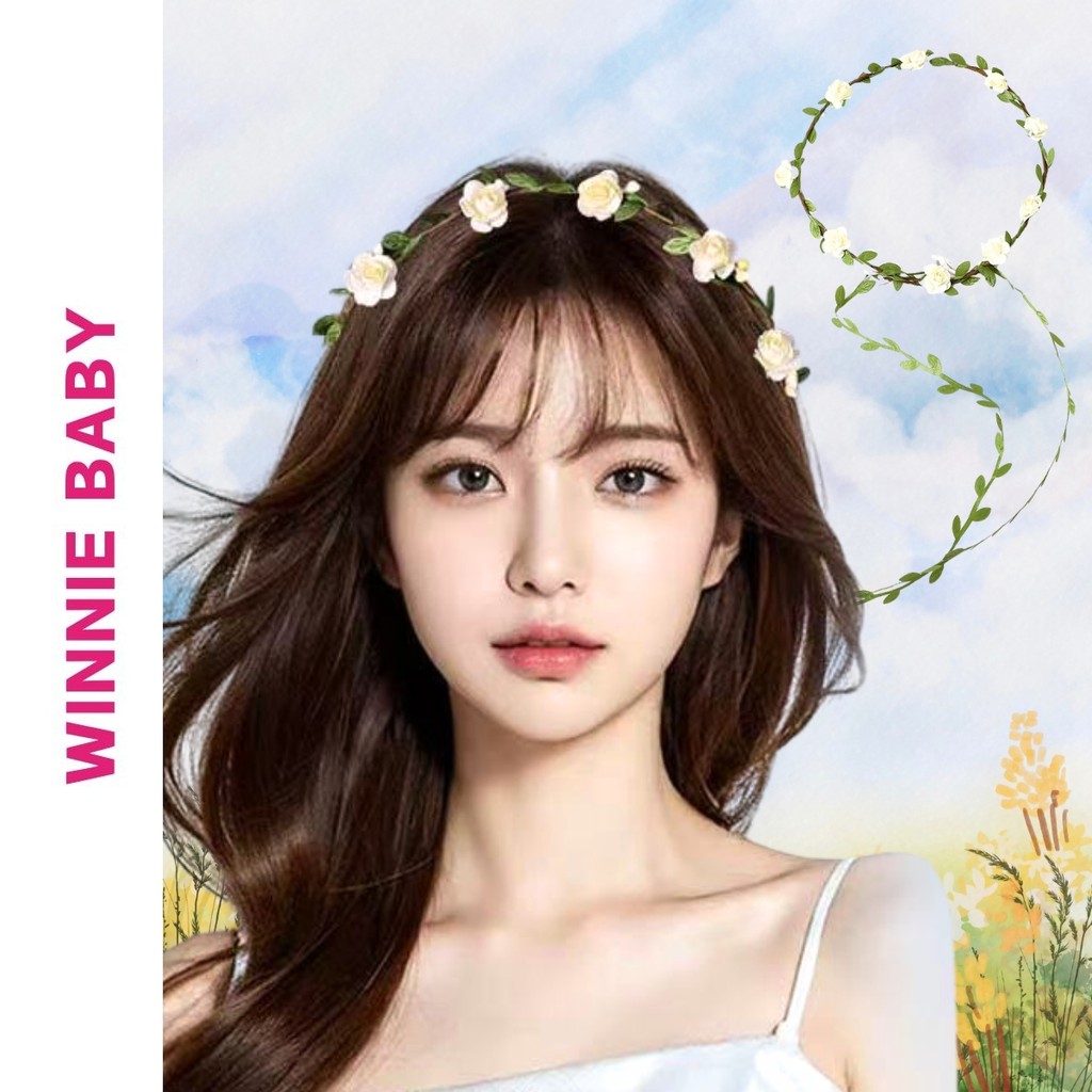 Vòng Hoa Lá Đội Đầu Tiểu Thư Nàng Thơ Màu Trắng – Băng Đô Cài Tóc Phong Cách Vintage Hóa Trang, Dự T