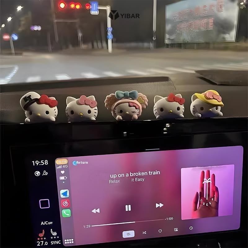 YIBAR 1 Bộ Đồ Trang Trí Kawaii Hello Kitty 3D Xe Dễ Thương Chống Thấm Nước Có Thể Tháo Rời Hoạt Hình