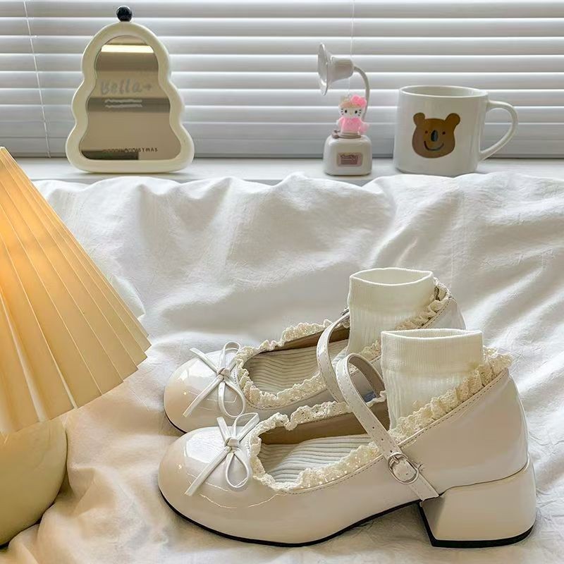 Giày Mary Jane nữ 5CM,Thiết kế viền ren, khóa chất lượng cao, không dễ nhăn, cỡ35-42