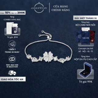 Lắc tay bạc rút cỏ 4 lá Asimi, vòng tay bạc ý S925 nữ xi bạch kim sang trọng Fortune Leaf LT31