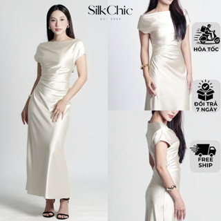 Váy Lụa Lệch Vai Quyến Rũ SC759 Váy Đầm Lụa Rớt Vai Ôm Body Sang Trọng Thanh Lịch [ Đóng Kèm Hộp ]