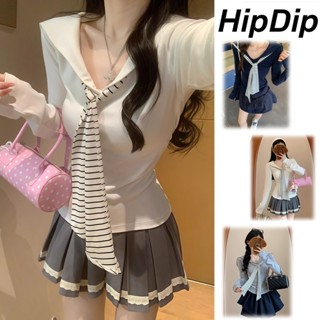  Áo baby tee Áo thun giữ dài tay nữ ôm body Đầm phong cách Hàn Quốc màu trắng cổ áo hải quân phù hợp mùa thu đông 