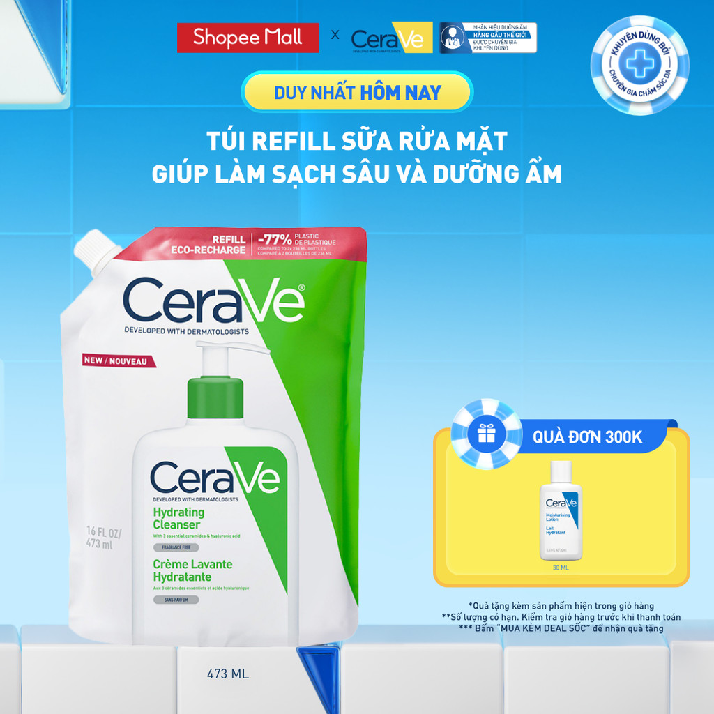 Túi refill sữa rửa mặt giúp làm sạch sâu và dưỡng ẩm Cerave Hydrating Cleanser 473ML | BigBuy360 - bigbuy360.vn