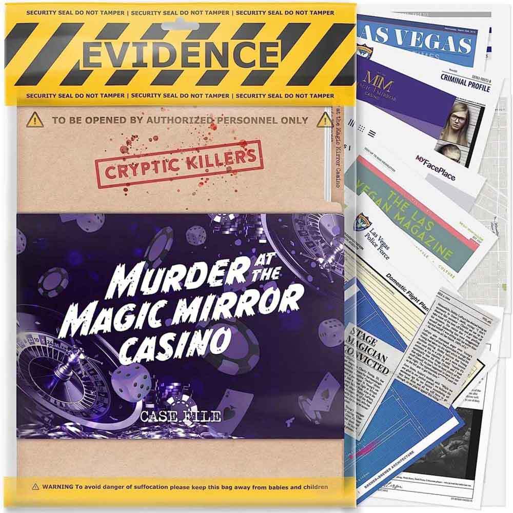 Murder at the Magic Mirror Casino Evidence Case Pack - Crime Solving Escape Room Style Mystery Game
