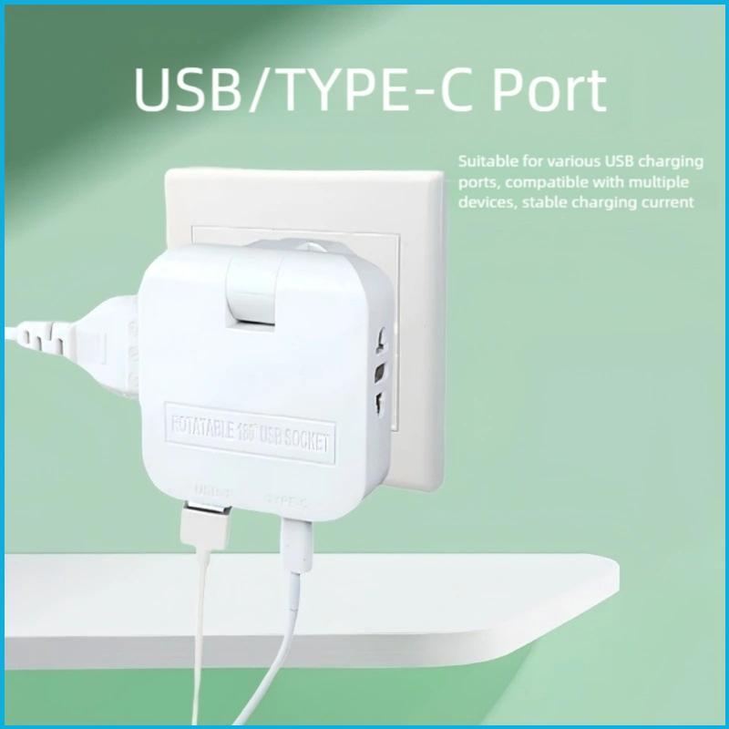 Foldable Extension Charging Adapter With USB And Type C European Power Converter Socket
