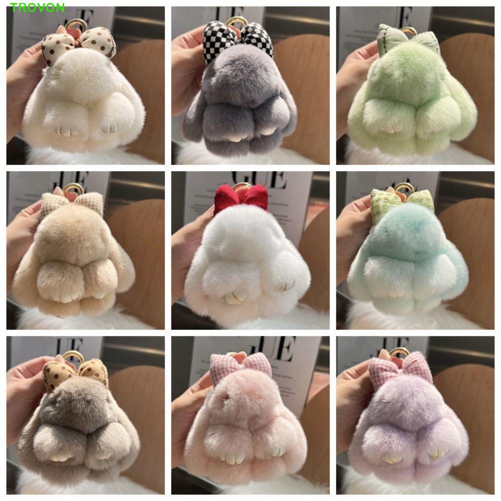 Móc khóa lông thỏ TRROVON, Móc khóa thỏ búp bê sang trọng Pompoms, Móc khóa hợp kim thời trang Móc c