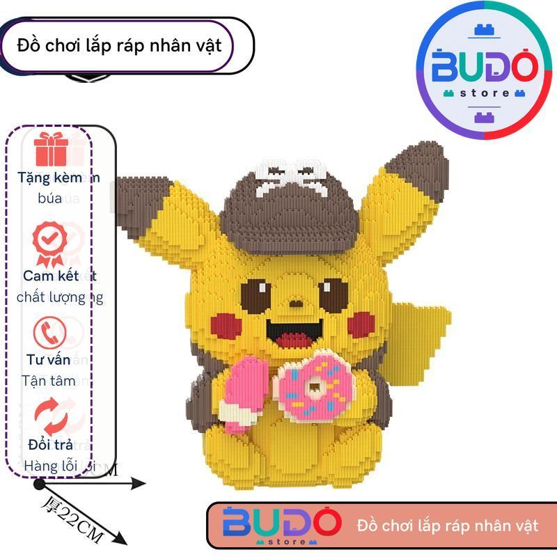 Pikachu Ăn Bánh Cầm Kem Đội nón đồ chơi mô hình lắp ráp Bộ Đồ Chơi Lắp Ráp Hình Pikachu Cỡ Lớn Cho B