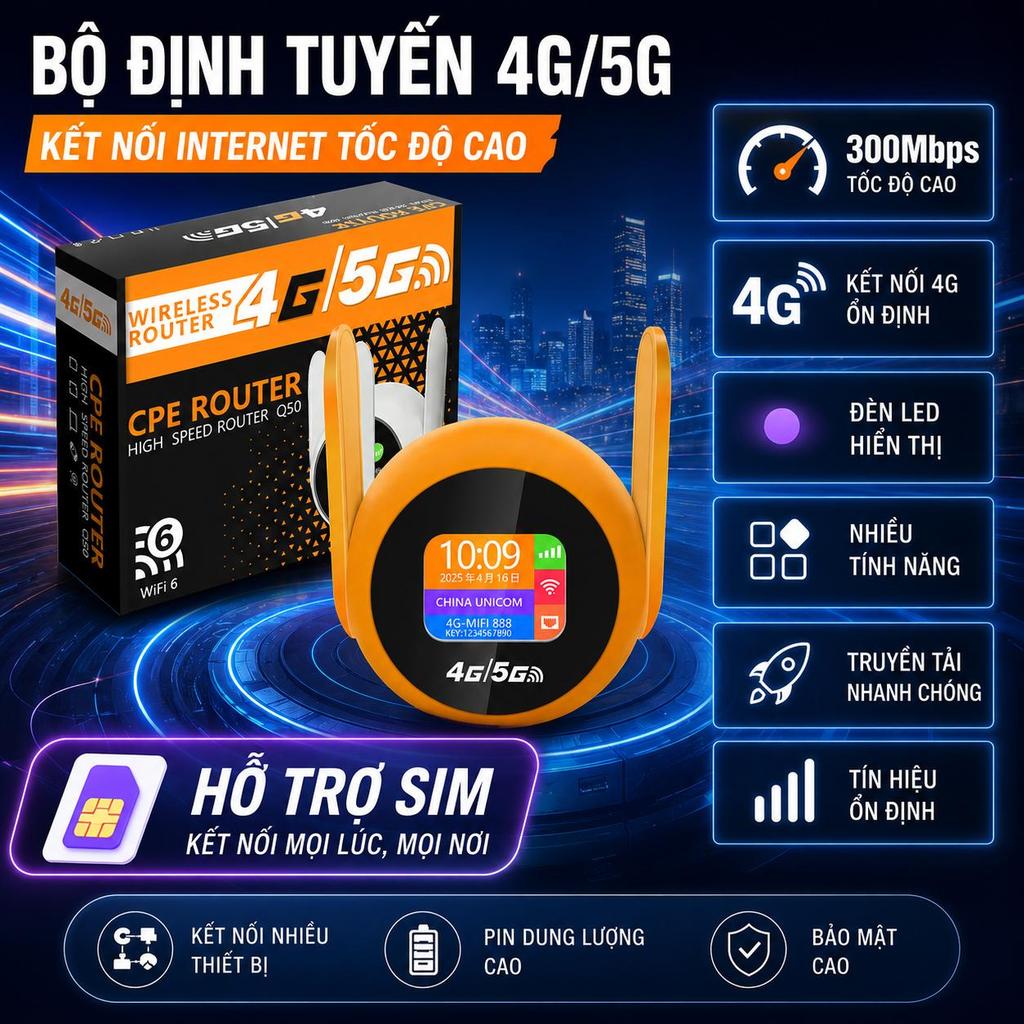 Router 4G 5G Bộ Phát WiFi 4G LTE CPE WiFi Không Dây Bộ Định Tuyến SIM Tốc Độ 300Mbps Kết Nối Nhiều T