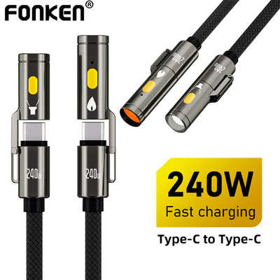 Cáp sạc USB C Fonken 4in1 240W Loại C Cáp sạc nhanh có đèn Led