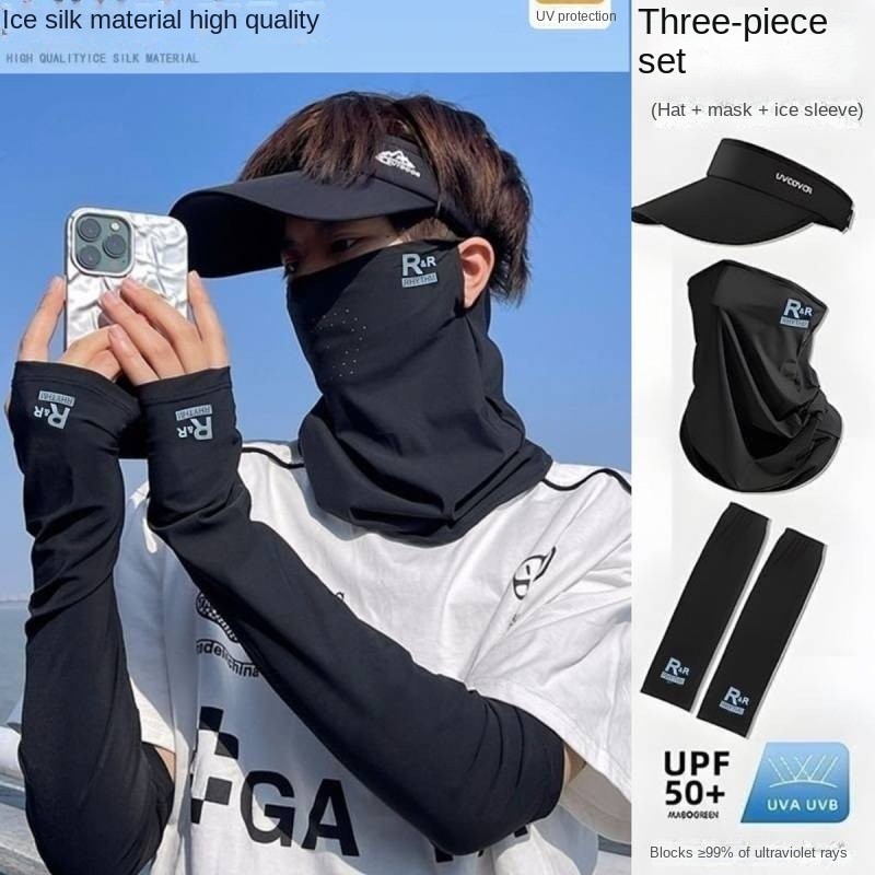 [360 Degrees Protection] Hat Men's Sun Protection Sun Hat Summer Ice Silk Sun Protection Mask Men's 