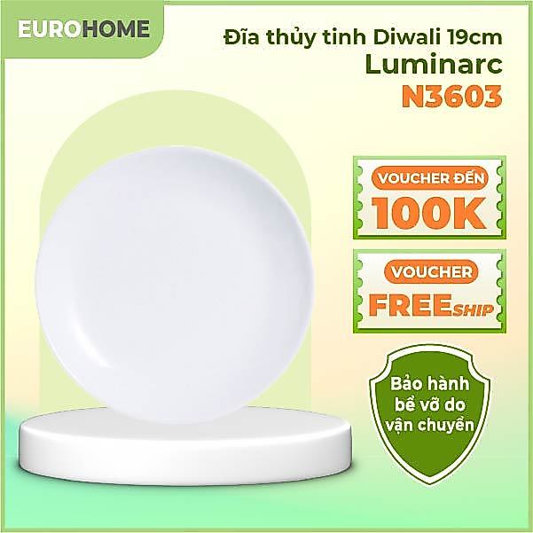 Bộ 6 đĩa (dĩa) thủy tinh nông lòng Luminarc Diwali N3603 19cm, an toàn trong lò vi sóng và máy rửa b