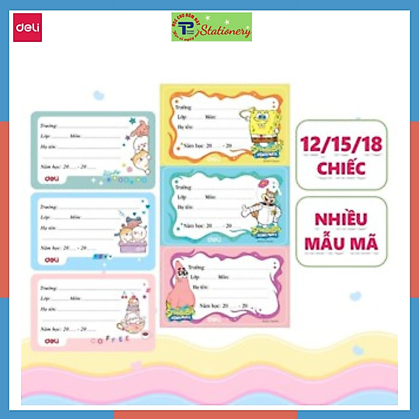 Combo 3 tập nhãn vở học sinh Deli, Nhãn vở Cute đa dạng mẫu mã - Tệp 12/15/18 Chiếc CA901-CA908