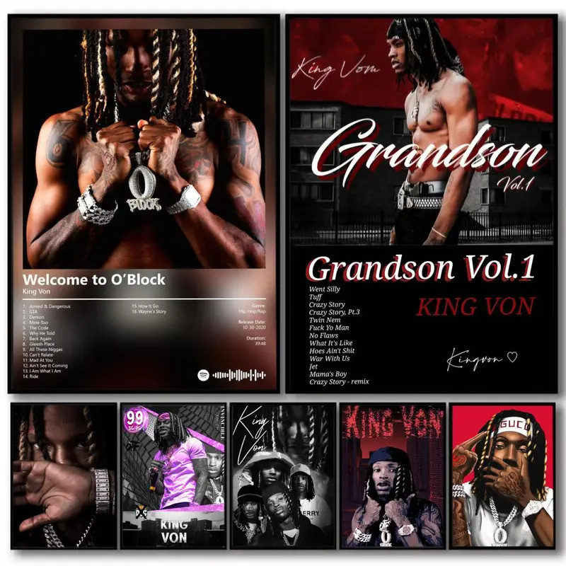 Fashion Rap Singer k _ King V _ Von HD Vải Lanh Canvas Poster Treo Tường Nghệ Thuật In Hình Cho Phòn