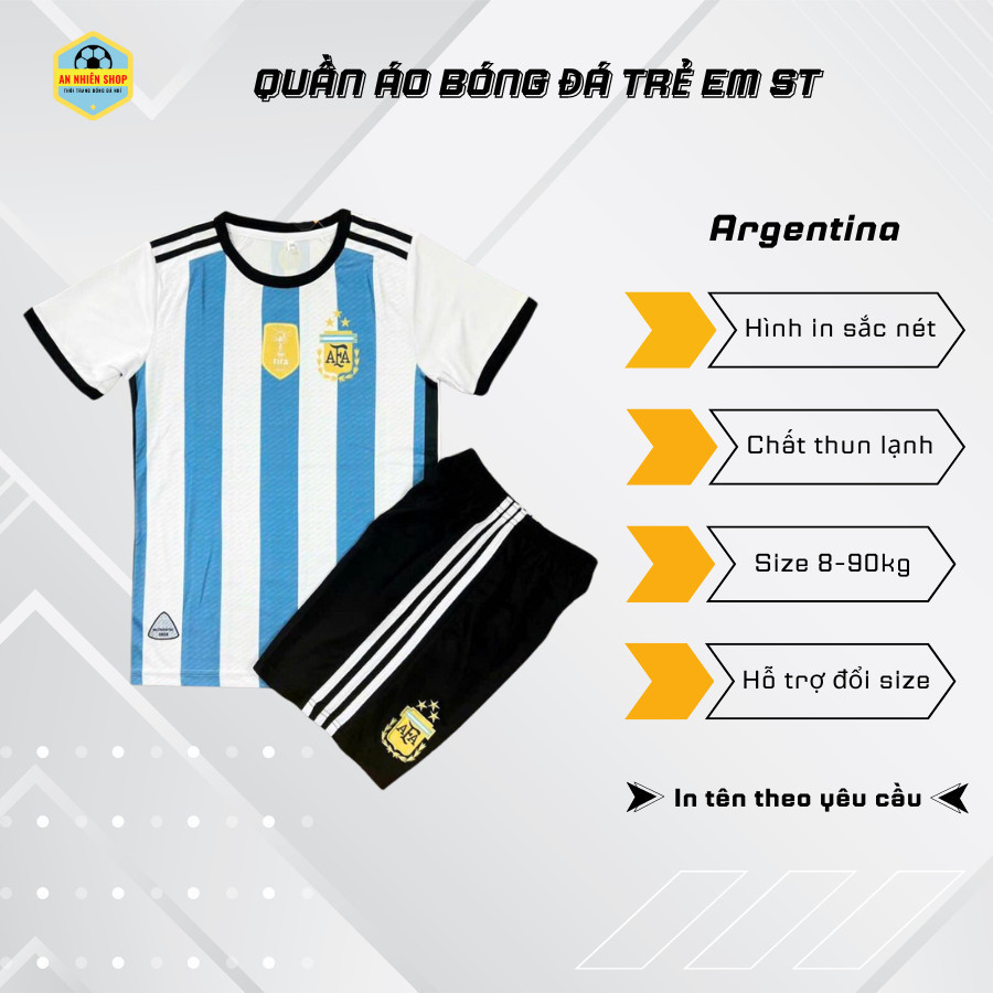 Quân Áo Đá Bóng (in tên số Theo Yêu Cầu) -  Argentina 3 Sao Thun Lạnh Cao Cấp Co Giãn Thấm Hút Tốt Đ