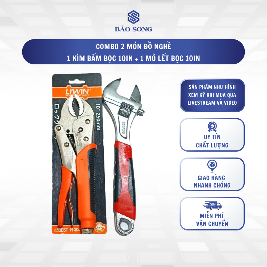 Combo kìm bấm bọc 10in và mỏ lết tay bọc 8in, 10in và 12in théo CR-V chống gỉ, bộ đồ nghề kìm bấm và