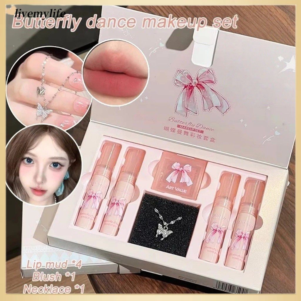 ✨ Hộp quà tặng son môi Art Value Bộ son lì dưỡng ẩm lâu trôi hình vòng cổ hình bướm (livemylife)