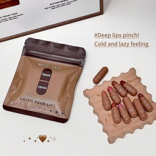 MAGIC CASA 10 Màu Nâu Sôcôla Viên Son Môi Bộ Chống Dính Cốc Mini Matte Son Môi