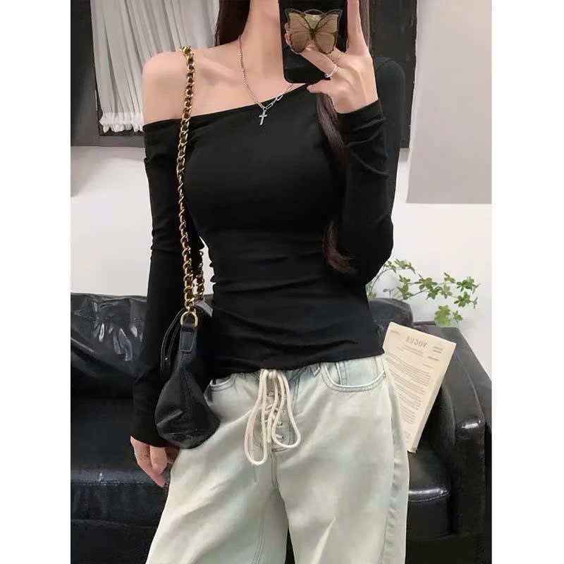 Áo Lệch Vai Cho Nữ Dài Tay Ôm Body Siêu Quyến Rũ Vải Thun Tăm Loại Đẹp Co Giãn Form Xinh- ALASAVA Store | BigBuy360 - bigbuy360.vn