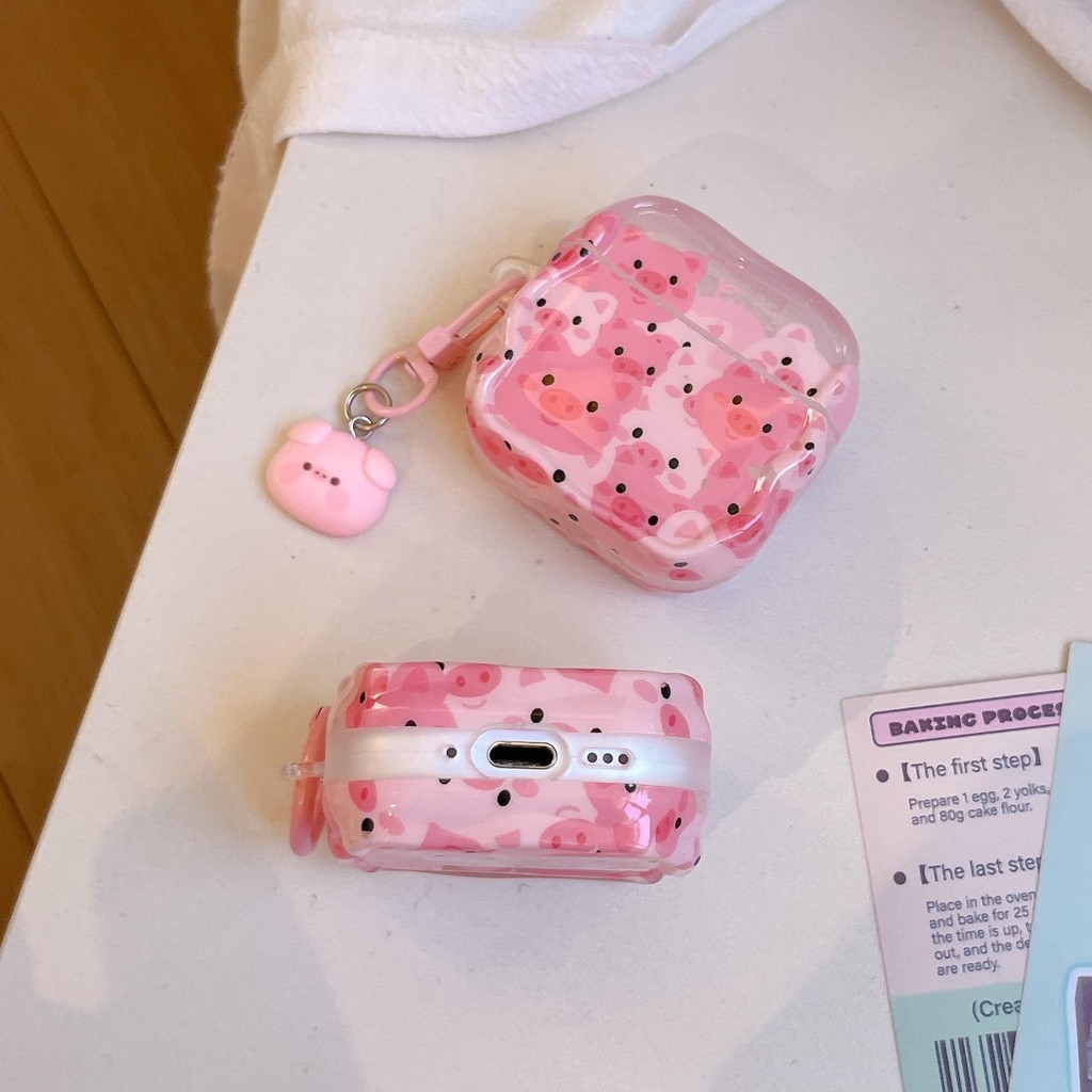Pink Piggy với Pendan Tương thích với Vỏ Airpods 1 2 3 4 Pro Pro2 Vỏ silicon hoạt hình dễ thương Gen