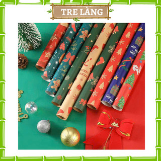  10 giấy gói quà noel giấy xịn kraft vintage trang trí giáng sinh nhiều mẫu mã Tre Làng decor 