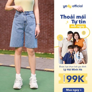 GIẢM 10%⚡ Quần short jean nữ Yody dáng lửng, ống rộng, chất demin co giãn năng động TRA - SJN3052
