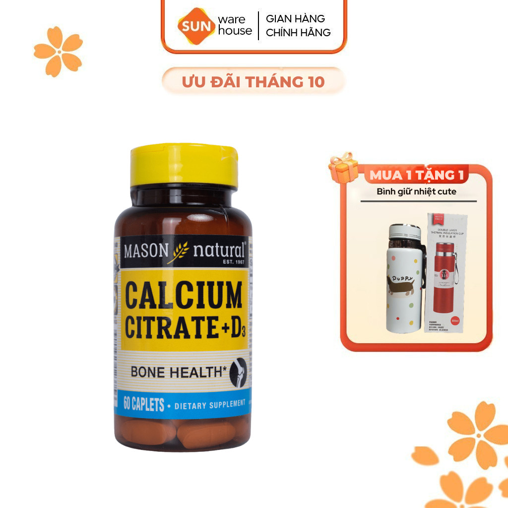 Viên Uống Canxi Hữu Cơ Mason Natural Calcium Citrate + D3 Hỗ Trợ Xương Chắc Khỏe, Phòng Ngừa Loãng Xương