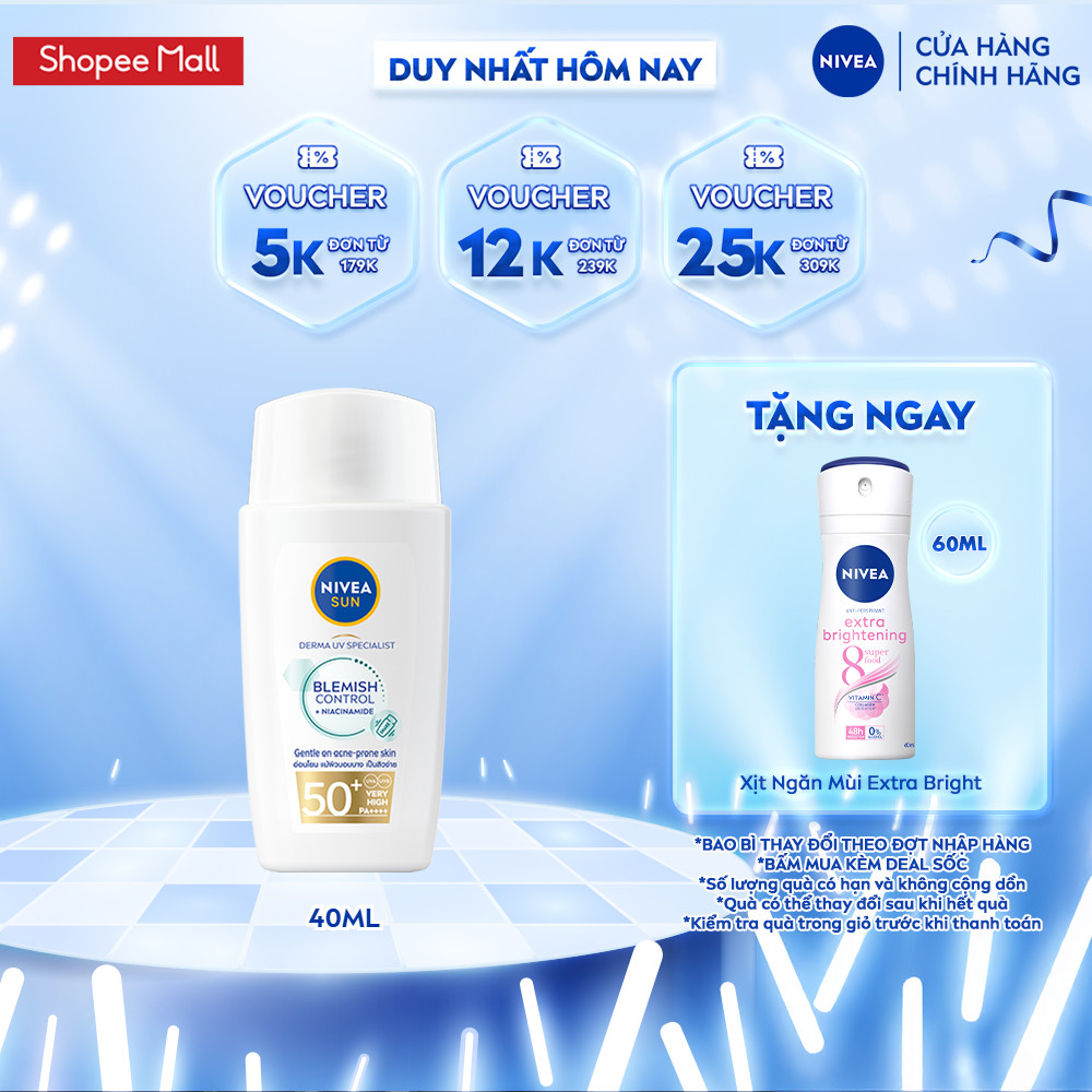 Sữa Chống Nắng NIVEA SUN Derma Blemish Control Kiềm Dầu Ngừa Mụn SPF50+ (40 ml) - 95147