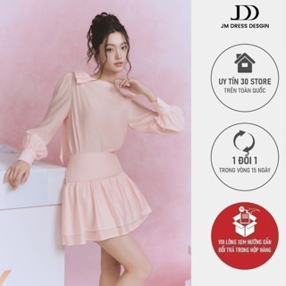 Set đồ Áo cổ nơ nhún nhẹ tay bồng 2T03.2501OG, Chân váy xếp nhún eo 2 tầng đổ 4S05.2501OG thiết kế bởi JM Dress Design
