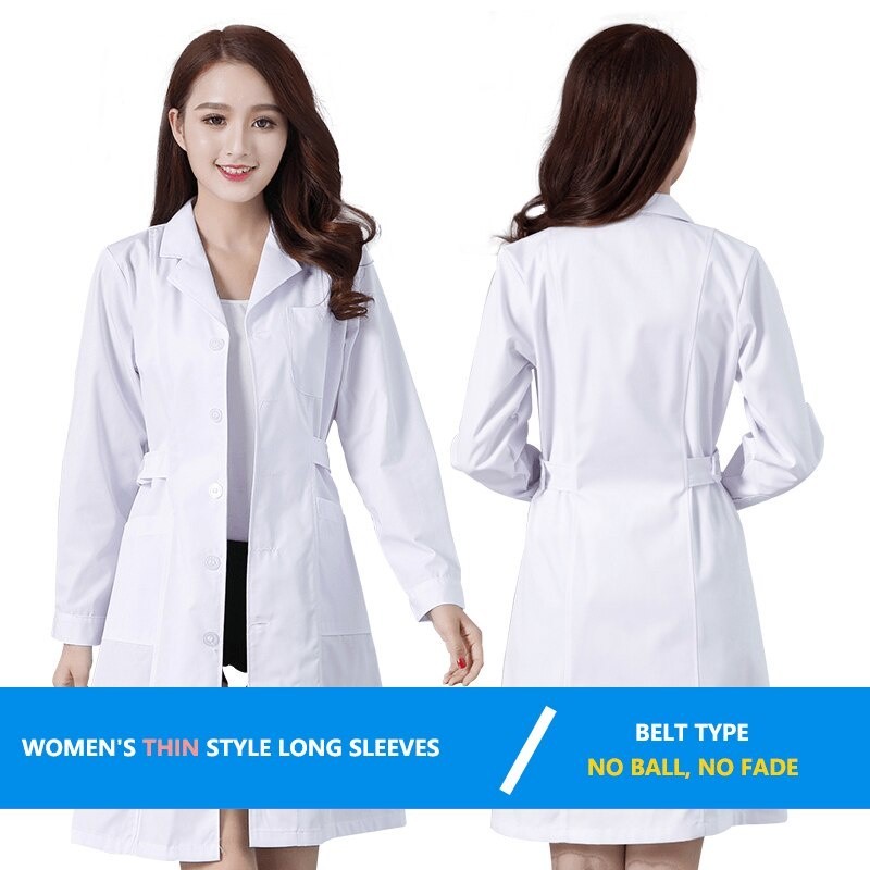 [Sẵn sàng] Unisex Cotton Slim White Dental Workwear Hàng có sẵn Spot White Coat Dịch vụ Spa Lab Coat