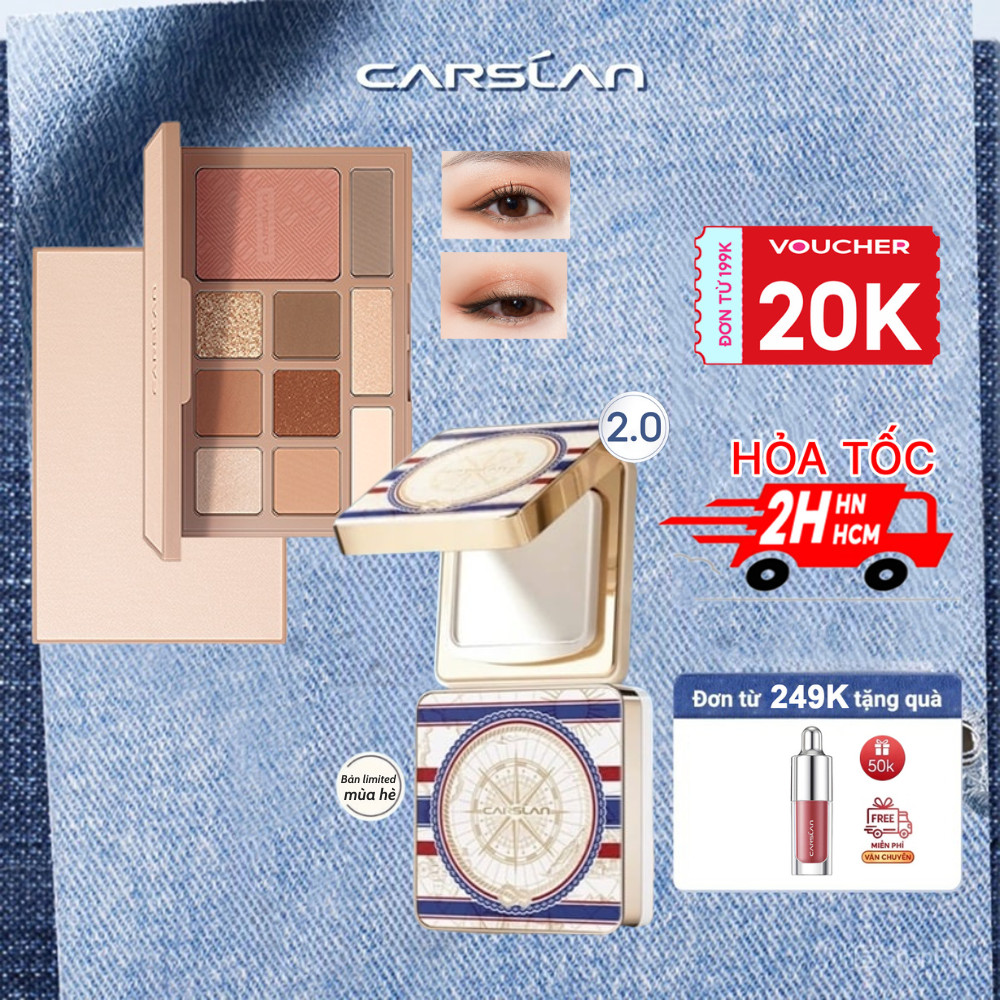 Combo Hè Carslan Limited: Phấn Nén Kiềm Dầu Bản Giới Hạn Chống Nước+ Bảng Phấn Mắt 10 Màu Tone Cam