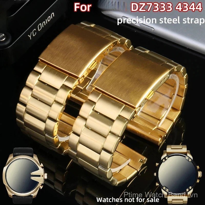 Dây đeo đồng hồ kim loại bằng thép không gỉ vàng 22 / 24 / 26 / 28mm cho DZ7333 / 7371 / 4344