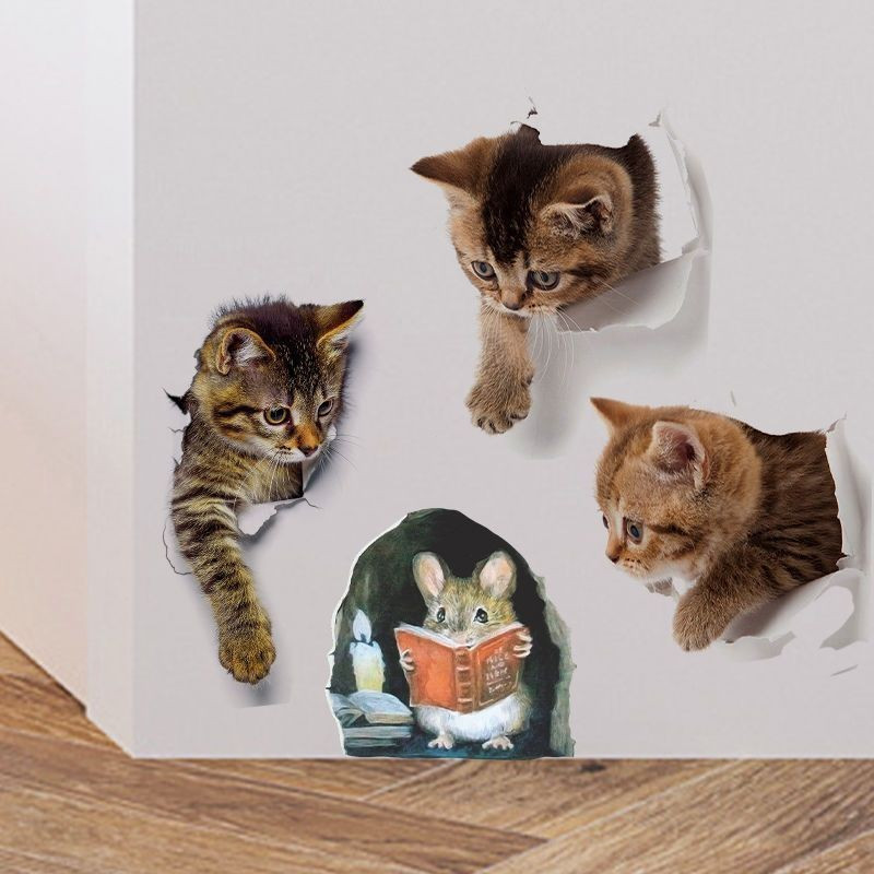 Creative ready-made wall stickers tb Simulated Little Mouse Stickers9tt Room wall art cat decoration