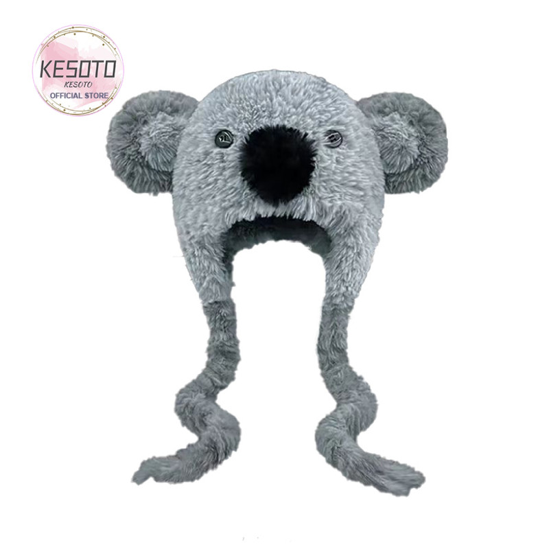 Fuzzy Koala Earflap Mũ Ấm Áp Koala Fuzzy Mũ Chống Gió Mùa Đông Mũ Dành Cho Nữ, Tiệc, Ngoài Trời